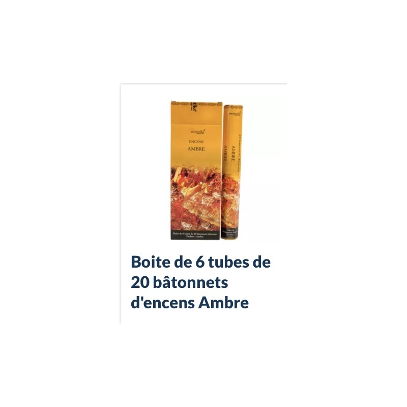 Boîte 6tubes de 20 bâtonnets d'encens AMBRE